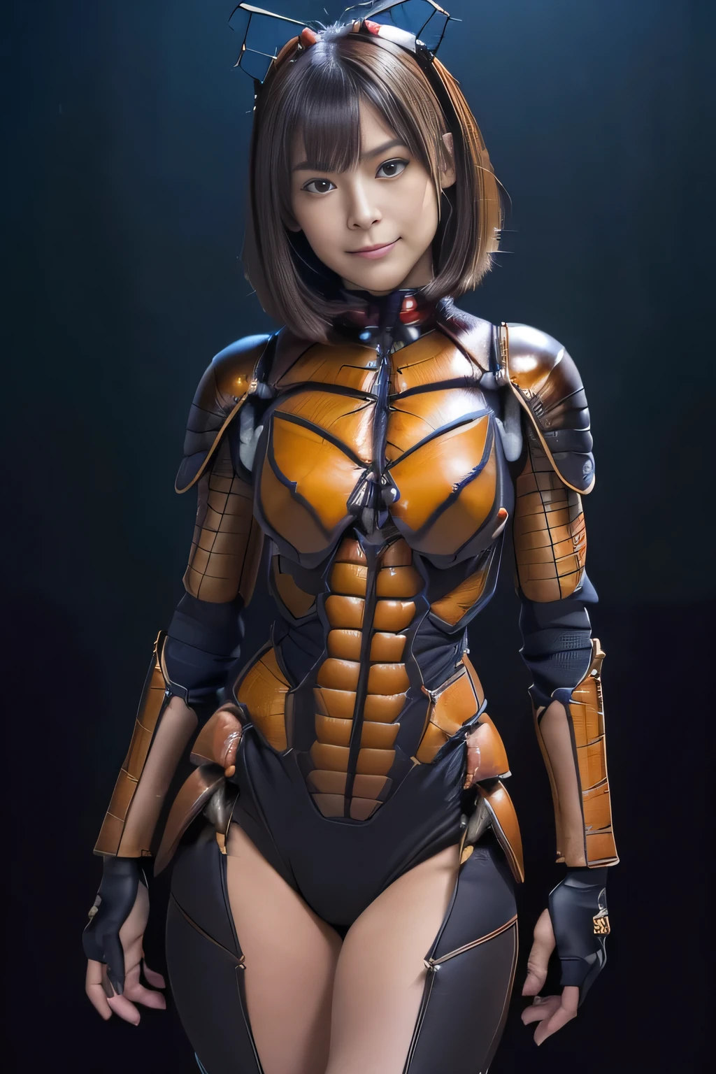 (high resolution,masterpiece,best quality,extremely detailed CG, anime, official art:1.4), realistic, photo, amazing fine details, all intricate, gloss and shiny,awesome many layers, 8k wall paper, 3d, sketch, kawaii, illustration,( solo:1.4), perfect female proportion,villainess, (fusion of dark brown cockroach and lady:1.4), (brown cockroach form lady:1.2), (brown cockroach lady:1.2), (fusion:1.2), (solo:1.4), (evil smile:1.2), muscular, abs, (cockroach brown exoskeleton bio insect suit:1.4), (cockroach brown exoskeleton bio insect armor:1.2), (brown transparency cockroach wing:1.4), (brown cockroach antennae:1.3),