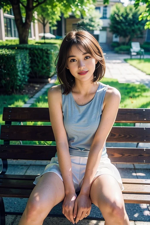 (8k, highest quality, masterpiece: 1.2), ultra detail, best quality, ultra high resolution, professional lighting, photon mapping, radiosity, physically based rendering, cinematic lighting, depth of field, focusing, sun rays, good composition, (bokeh: 1.2), 1 girl, (full body), smile, beautiful eyes, pose, brown hair, short hair, seashore, skirt, tank top, sitting on bench,open legs,white panties,nice legs,
Completed15%