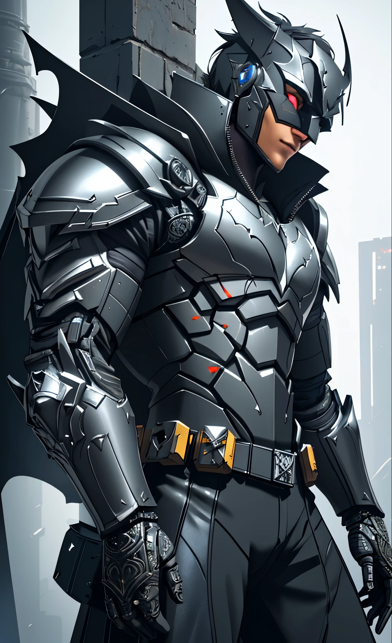 3d render of a highly detailed [Batman|Cyborg] wearing cybernetics and intricate detail armor with armored plates, hdr, 8k, subsurface scattering, specular light, highres, octane render, ray traced