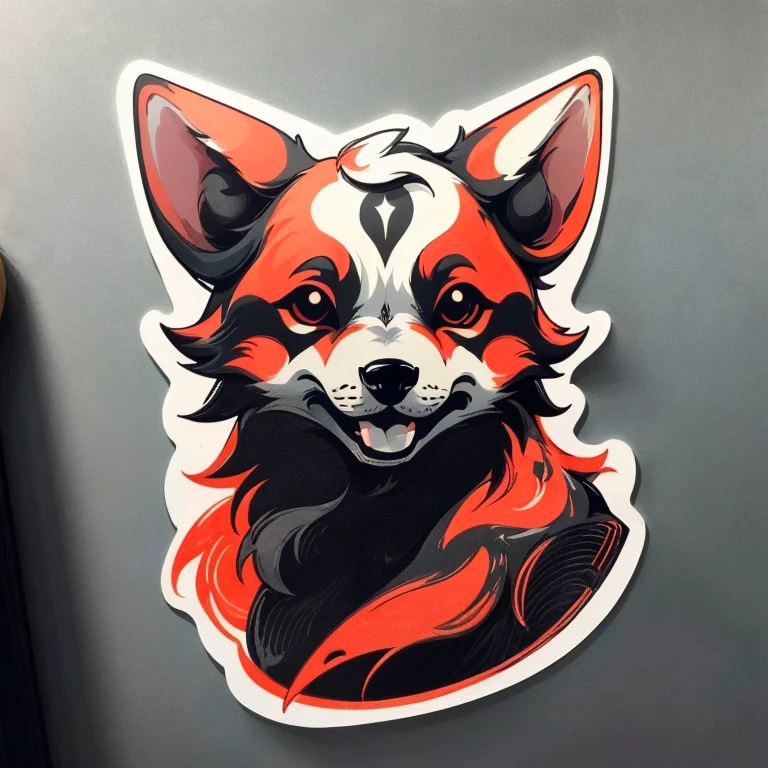 (highest quality, masterpiece:1.2), beautiful, Detailed wolf portrait, Simple Background, black and red color scheme, Stickers