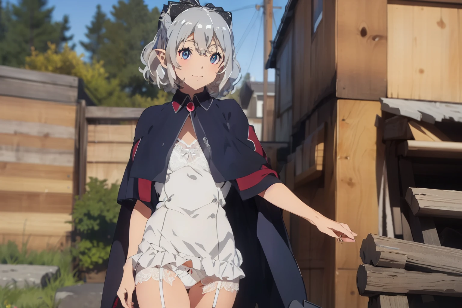 flora,(((,realistic white lace panties))),skirt lift,
alone, A light smile, Lightly reddish,
Grey Hair, short hair, Grey Eyes, Pointed Ears, bow, Small breasts,
White Dress, Short dress, Capelet, brooch,
Looking at the audience,
indoor, wood, , masterpiece ,8k unity wallpaper,anime key visual,highest quality, High resolution, unity 8k wallpaper, (shape:0.8),anime coloring,highly detailed face, detailed eyes,growing eyes,shiny skin,fine skin,white skin,dense skin,detailed hair,highly detailed legs,perfect lighting, Detailed CG, (perfect hands, perfect anatomy),High resolution,(Detailed wear ),slender limbs, delicate curves, dainty hands,figure:0.8,white lace panties,