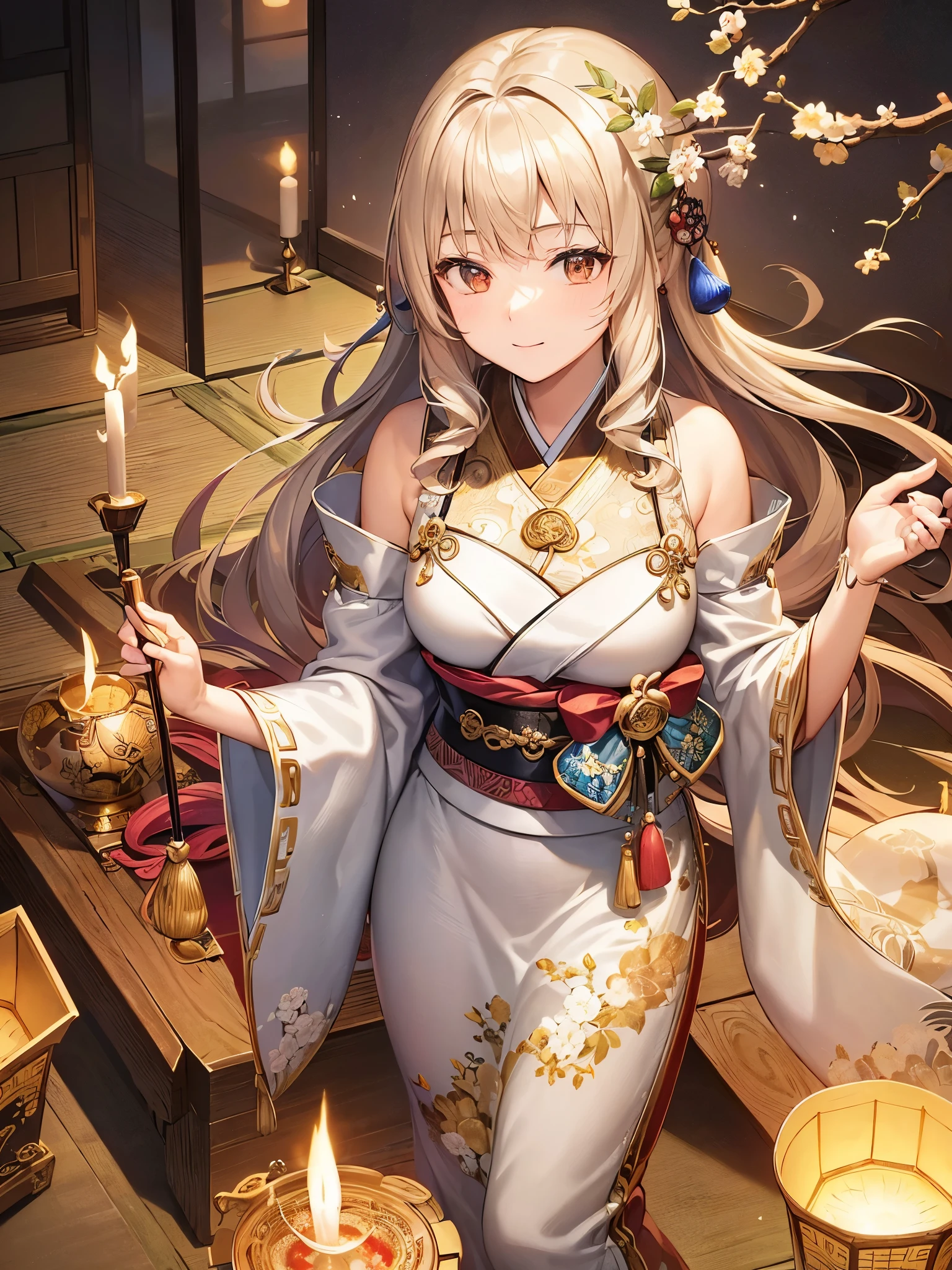 ((highest quality)),(Ultra-high resolution),(Very detailed),(Detailed Description),((The best CG)),(A masterpiece),Ultra-detailed art,Amazing painting art,(Japanese art, precisely rendered down to the smallest detail:1.5),Heian Emaki:1.7, (1 female:1.6),court poet:1.5,A kind smile:1.6, (A beautifully detailed 12-height:1.8), incense burner:1.4,