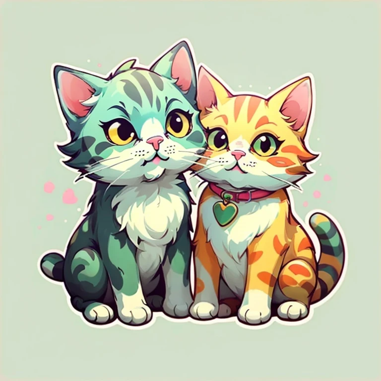 (highest quality, masterpiece:1.2), beautiful, Detailed cat portrait, Simple Background, Pink and yellow-green color scheme, Stickers