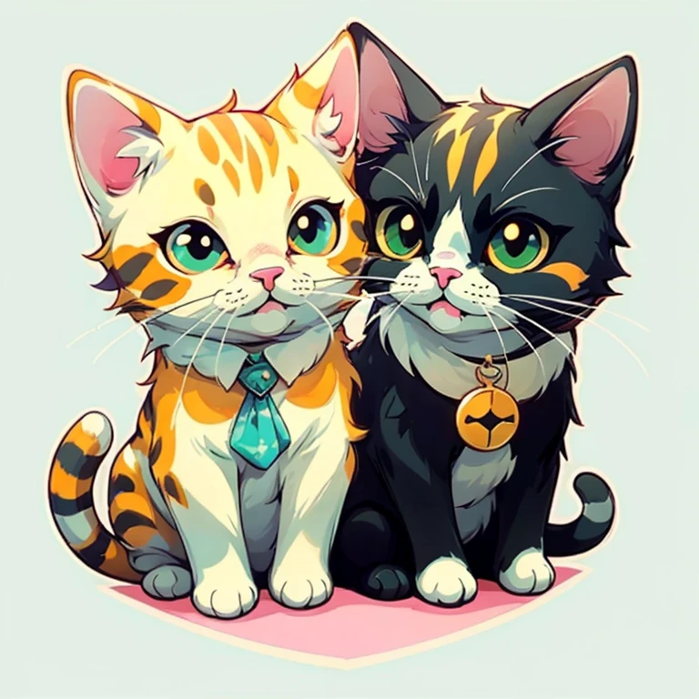 (highest quality, masterpiece:1.2), beautiful, Detailed cat portrait, Simple Background, Pink and yellow-green emblem, Stickers