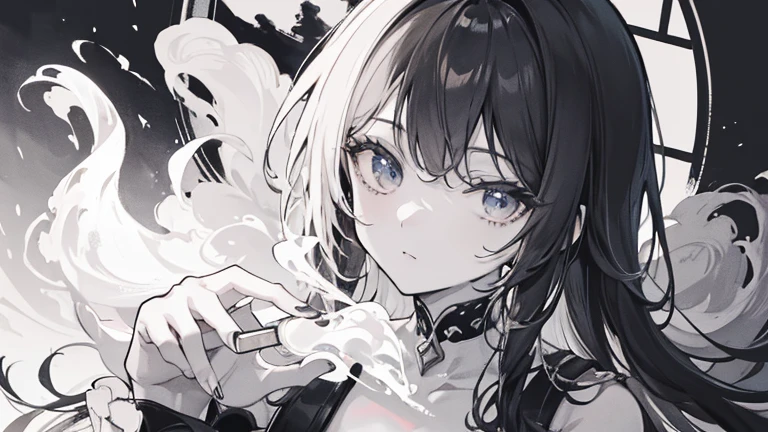 monochrome,masterpiece,illustration, best quality, best aathetic,Hands coming out of the smoke,