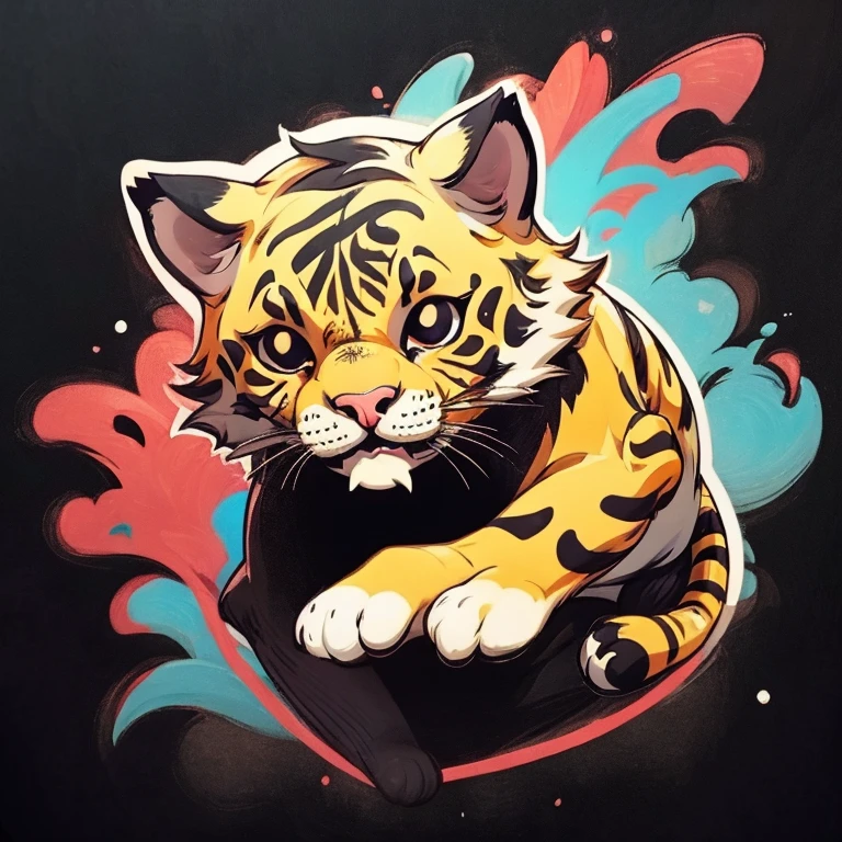 (highest quality, masterpiece:1.2), beautiful, Detailed tiger portrait, Simple Background, black and red color scheme, Stickers