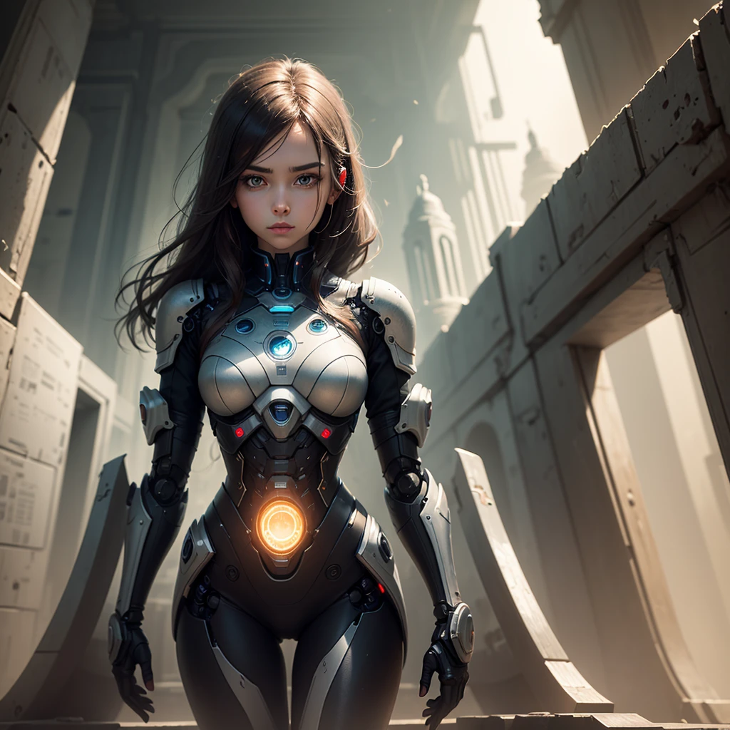 Background with futuristic elements, with Girl studying with robotic elements, with the highlighted phrase "Do not let prograstination dominate overcome your limits firmly and with faith and constancy",