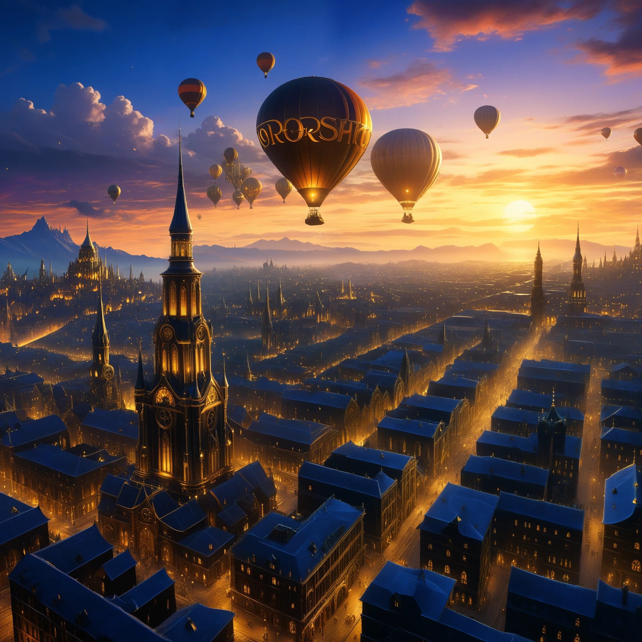 Airships dance through the skies above a cityscape adorned with towering spires of brass and gears, a fusion of steampunk and AI.
(best quality,4k,8k,highres,masterpiece:1.2),ultra-detailed,(realistic,photorealistic,photo-realistic:1.37), HDR,UHD,studio lighting,ultra-fine painting,sharp focus,physically-based rendering,extreme detail description, professional, vivid colors, bokeh, portraits, landscape, horror, anime, sci-fi, photography, concept artists, vibrant color scheme,soft warm lighting,reflective surfaces.