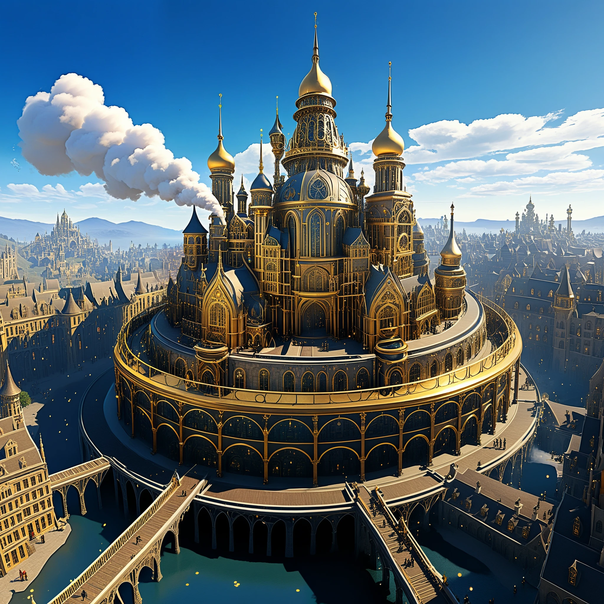 Enter a realm where steam-powered wonders and AI mastery converge, shaping a cityscape of enchanting complexity and charm.