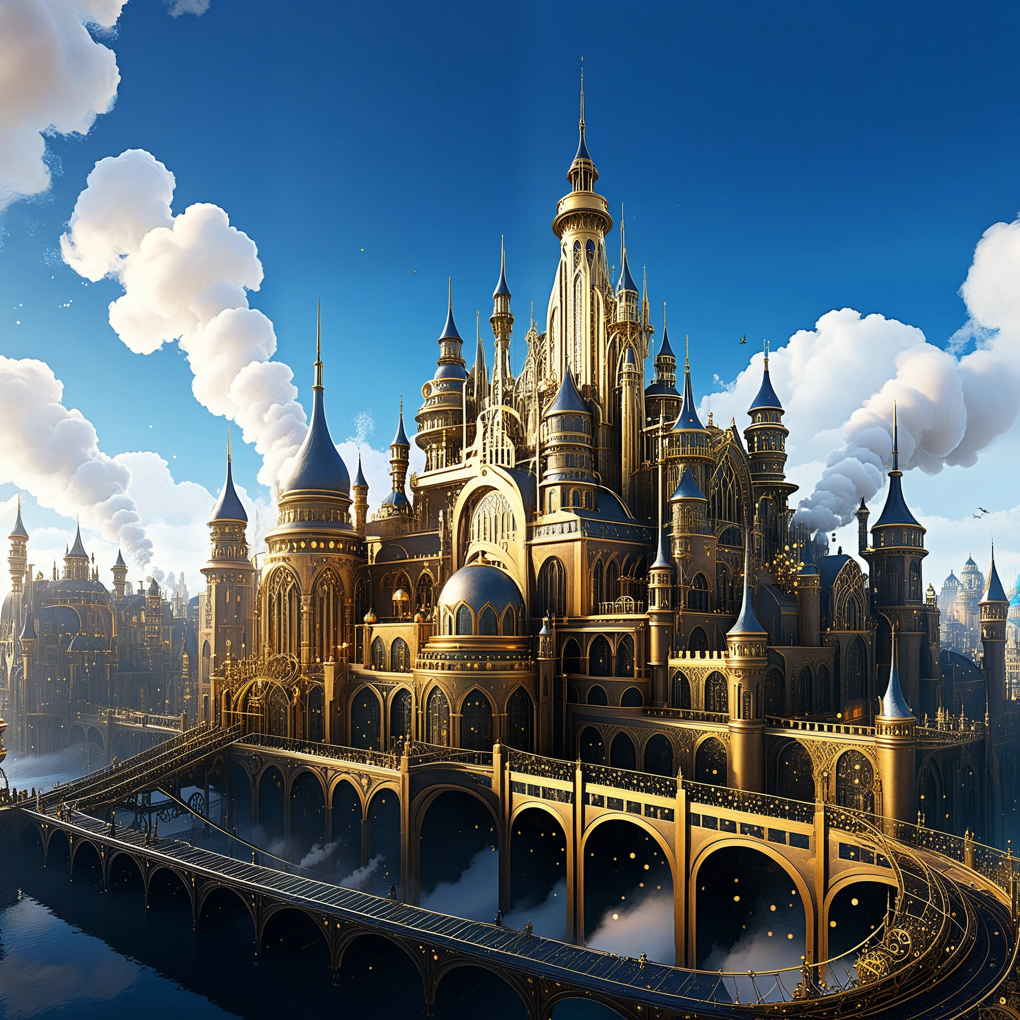 Enter a realm where steam-powered wonders and AI mastery converge, shaping a cityscape of enchanting complexity and charm.