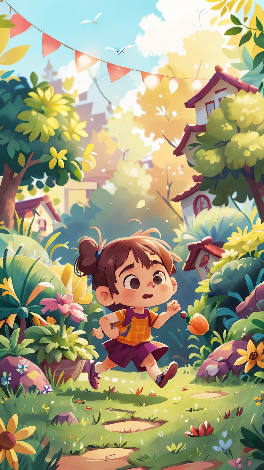 A 6 year old is running in a garden, She's wearing gardener's clothes, is assustado, assustado, qualidade perfeita, Foco claro (mess - home: 0.8), (obra de arte: 1.2) (realista: 1.2) (Bokeh) (melhor qualidade) (pele detalhada: 1.3) (detalhes intrincados) (8k) (detalhe do olho) (sharp focus), (infeliz)