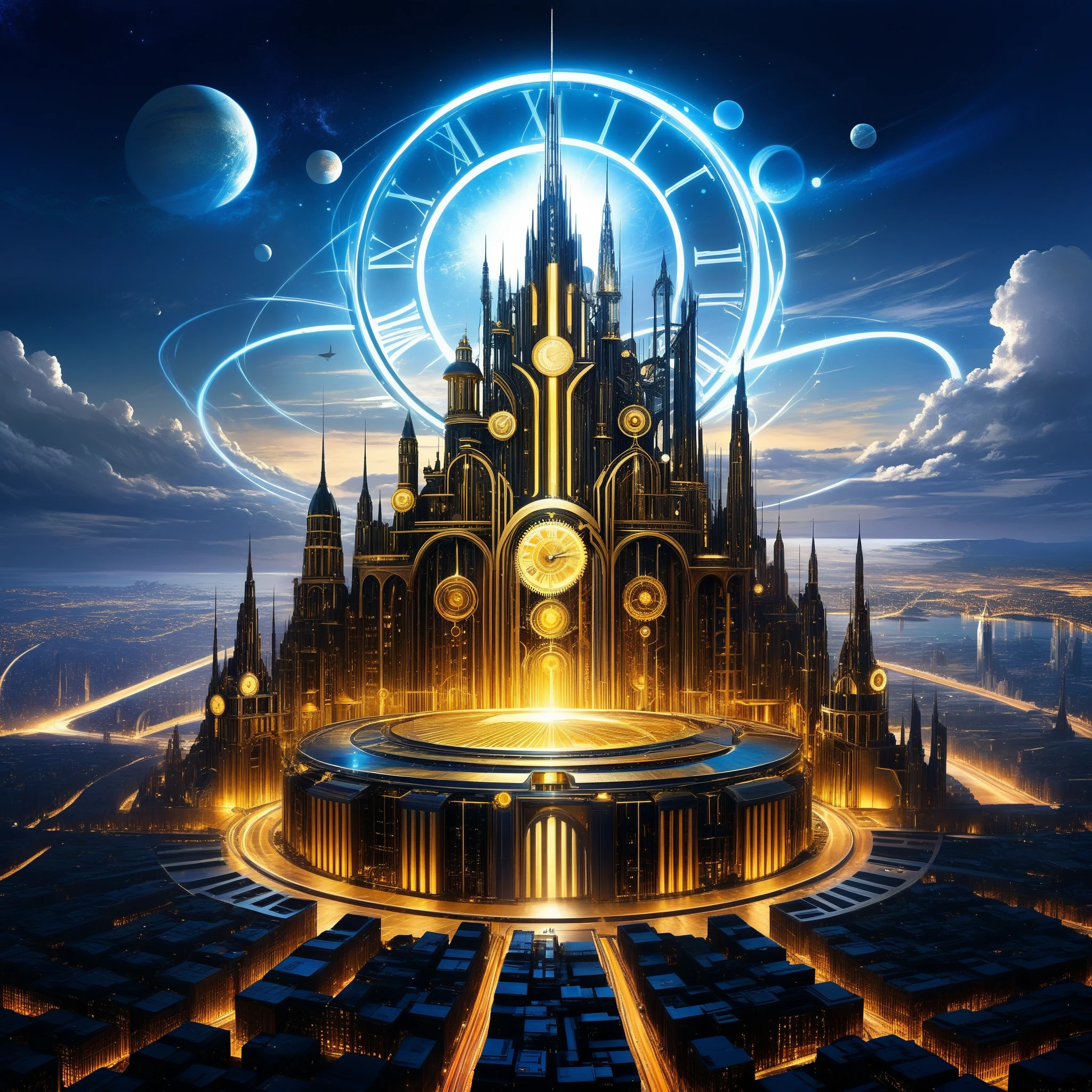 A cityscape of towering clockwork structures and futuristic marvels, where the past meets the future in a stunning display of creativity.