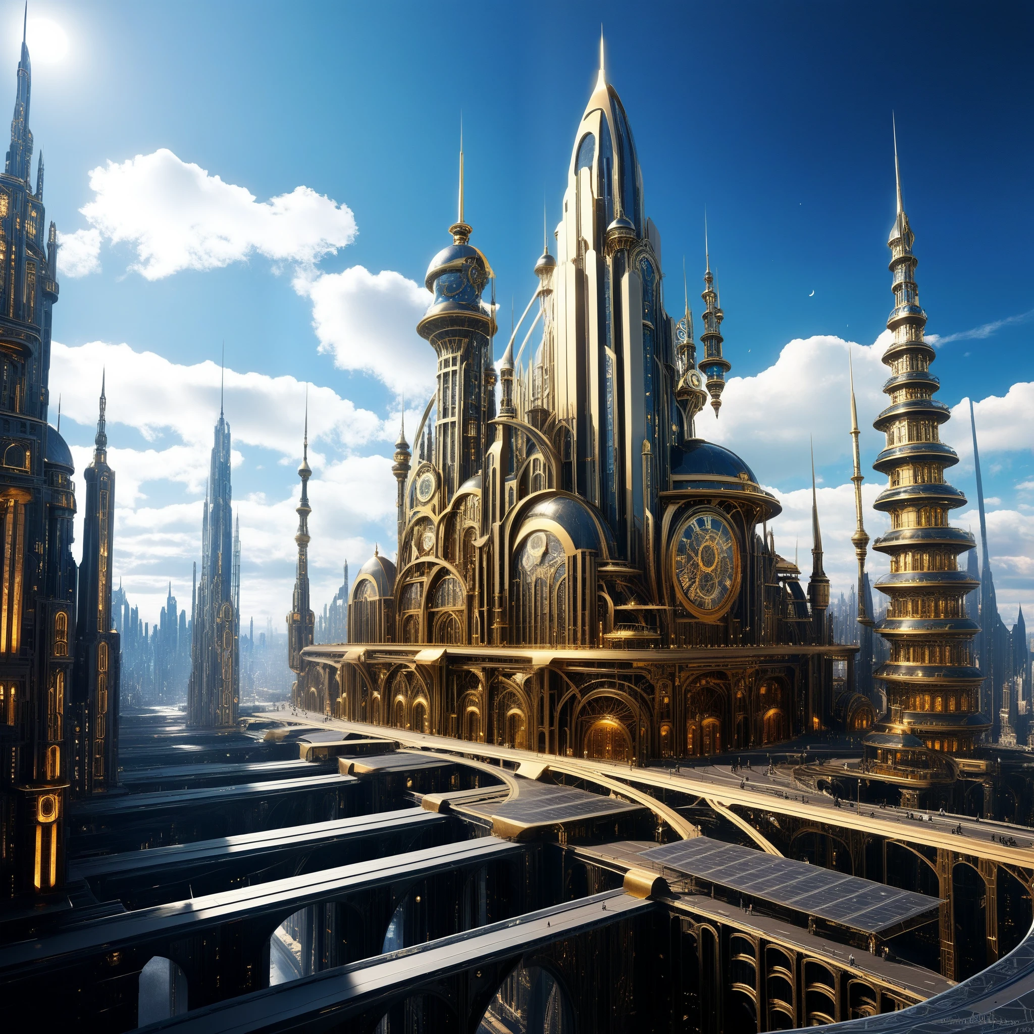 A cityscape of towering clockwork structures and futuristic marvels, where the past meets the future in a stunning display of creativity.