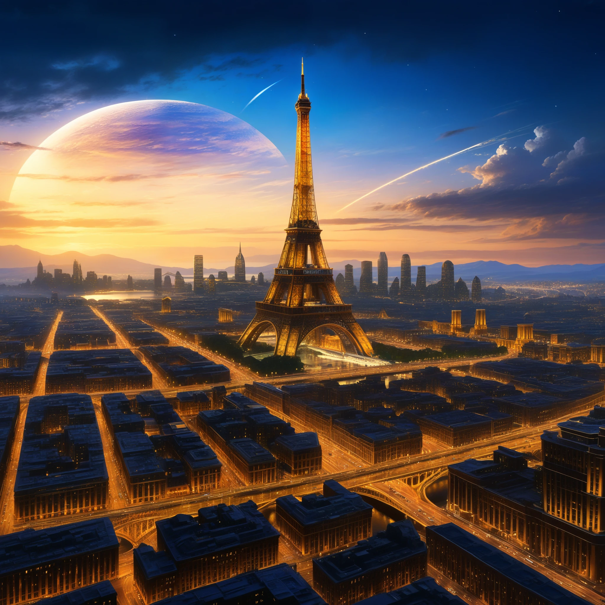 (best quality,4k,8k,highres,masterpiece:1.2),ultra-detailed,(realistic,photorealistic,photo-realistic:1.37), HDR,UHD,studio lighting,ultra-fine painting,sharp focus,physically-based rendering,extreme detail description,professional,vivid colors,bokeh, cityscape,towering clockwork structures,futuristic marvels,creativity, past,future