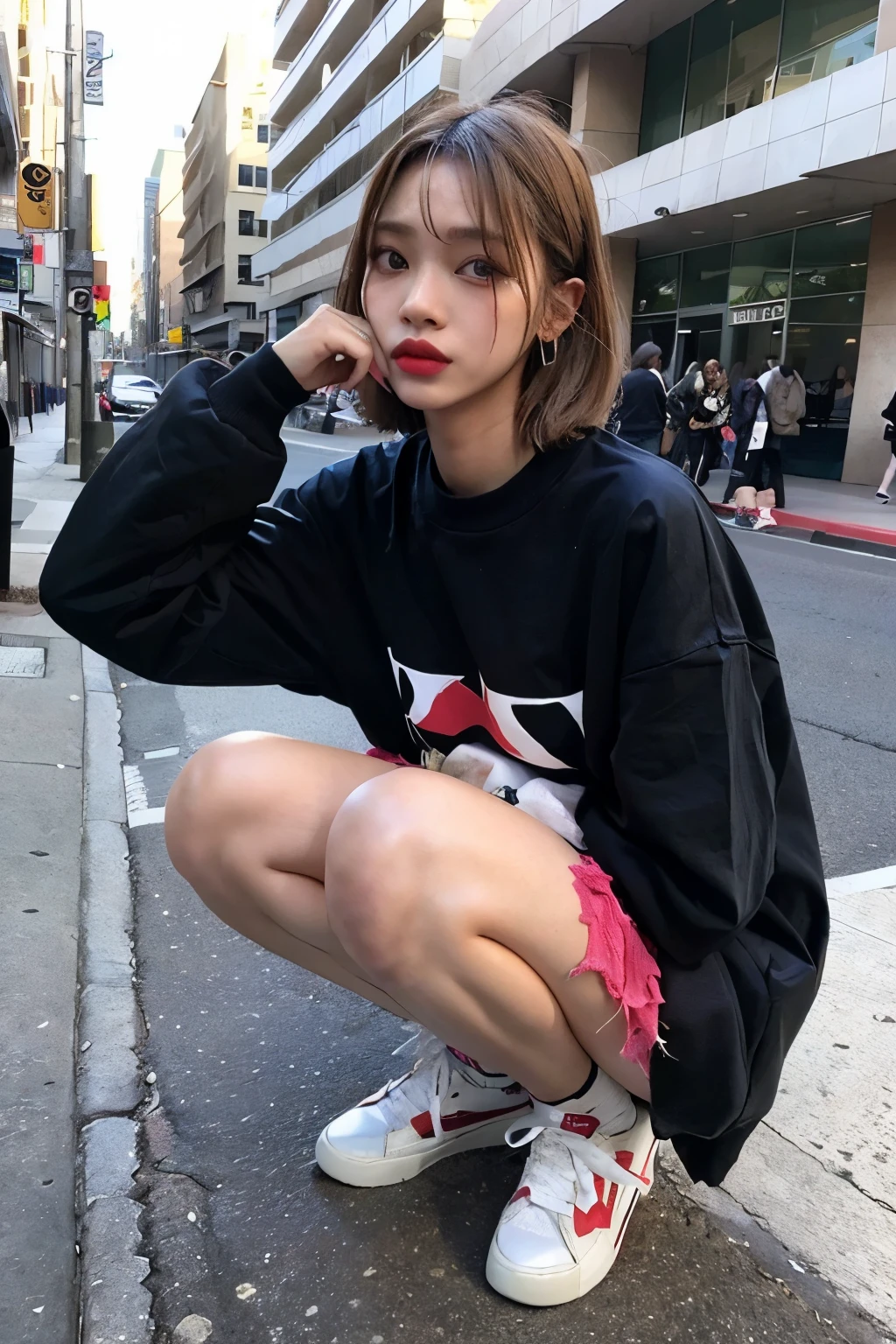 masterpiece、Carnivorous girls、Homeless、Bobcut,aespakarina,wearing edg90hh_clothing,Tattered clothes