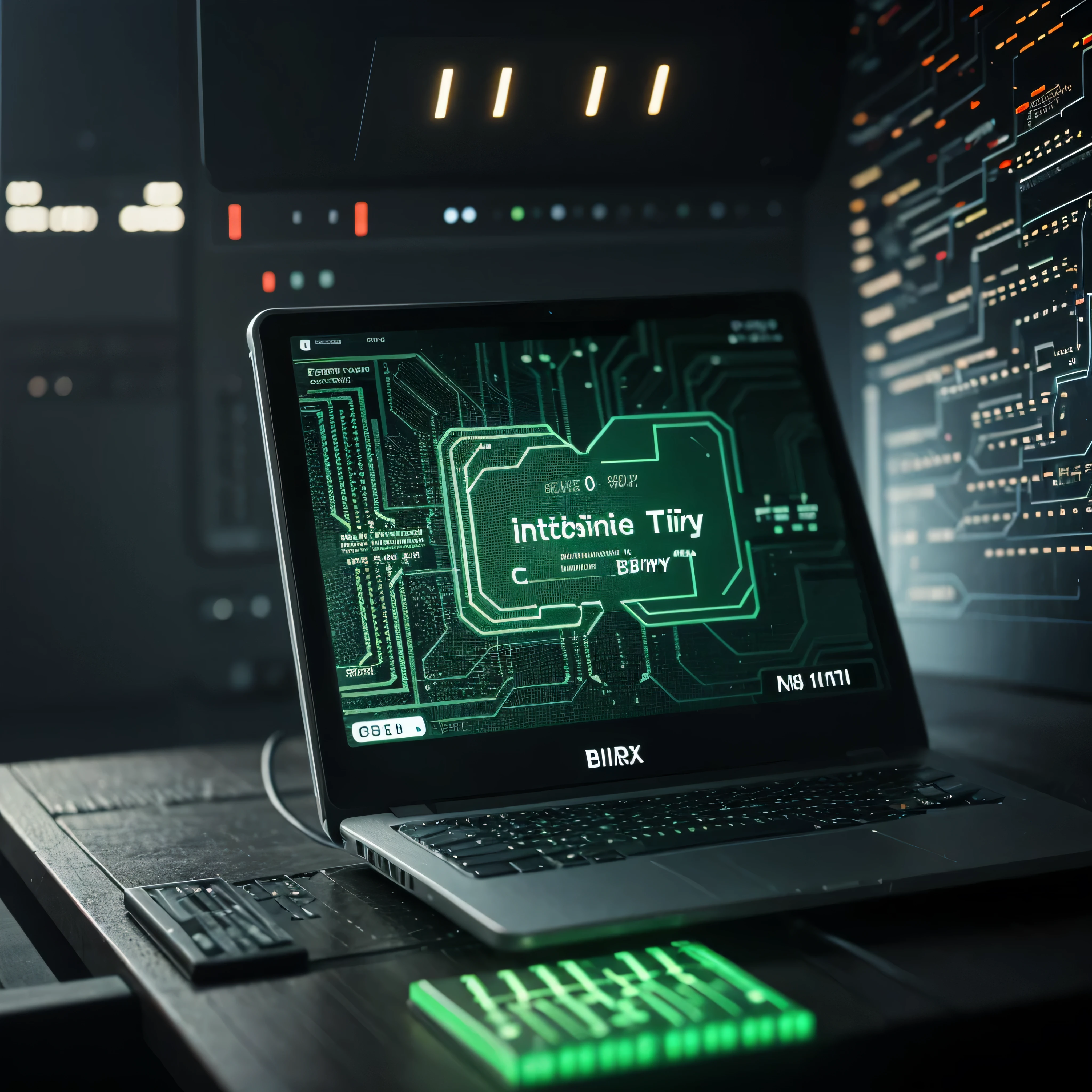 Green binary code background. digital matrix ai chip logo for internet data. Codes 0 to 1 appear on the computer screen. 3D Rendering