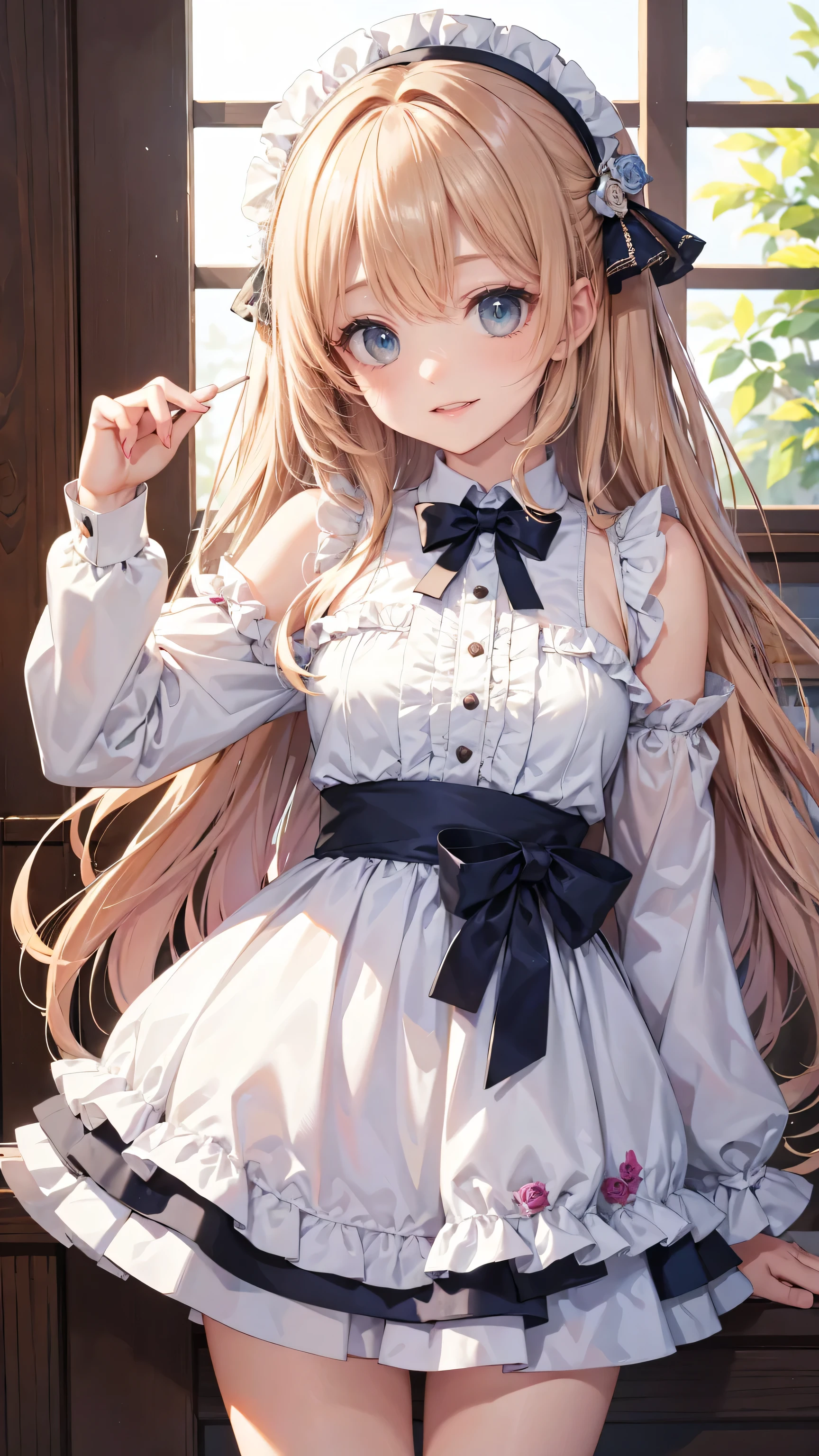 Very cute girl、(I&#39;m 10 years old)、(Natural Blonde Hair)、(Shortcuts)、Bangs too close to the eyes、(Light Emerald Eye)、(Normal Human Ear)、Thin arms、Beautiful body、Thin legs、、Translucent white skin、Happy smile、Open your mouth、(Cute one-piece dress).(Rose Garden)、Playing innocently、Ultra HD、Digital SLR、Ultra HD、Many colorful roses blooming in the background、Upper Body Shot、Sitting with legs crossed、Sitting with knees hugged、running、