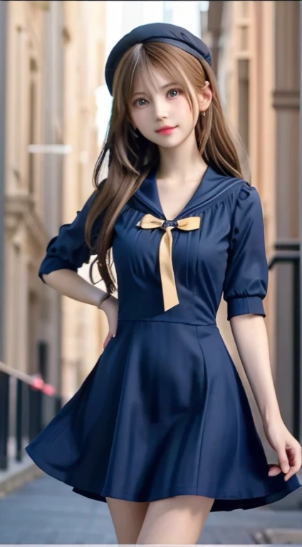 With a girl, Little、amber, , Medium, Luxury Fabric, Dithering, Widespread,Viewer Lucky Brown,袍dress、dress、、.Highest quality、Ultra delicate、highest quality、beret、高級dress、cute、Sailor suit、ブラウン色のdress、Yellow Hair