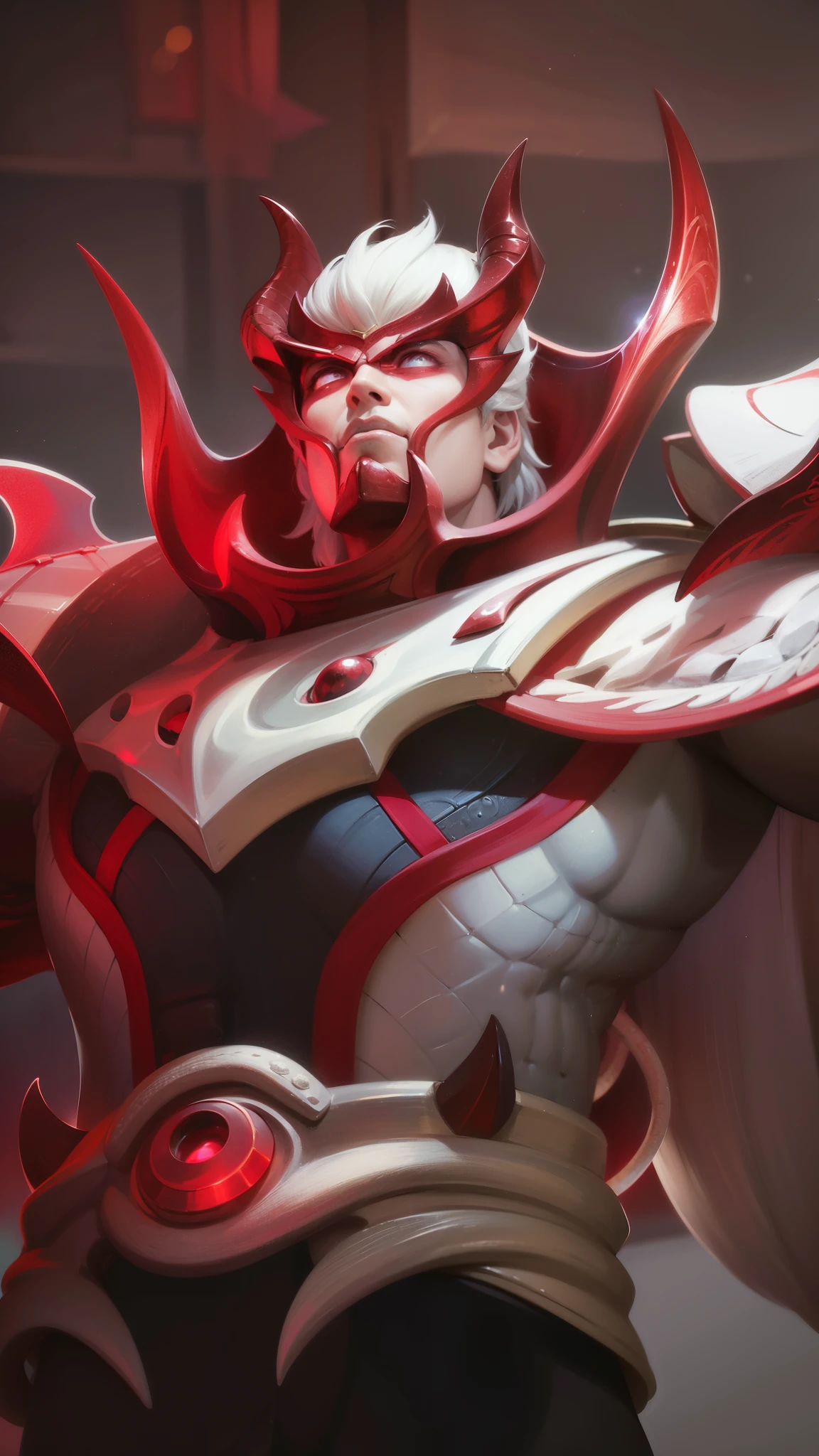 a close up of a man with a sword and armor, gilgamesh, portrait of dragoon, casimir art, roguish smirk, sylas, official splash art, mobile legends, Best quality, masterpiece, detailed skin texture, detailed clothes texture, detailed face, super detail, 8k, intricate detail, 1 boy, The color doesn't change, Muscle guy, 1 guy, red light eyes