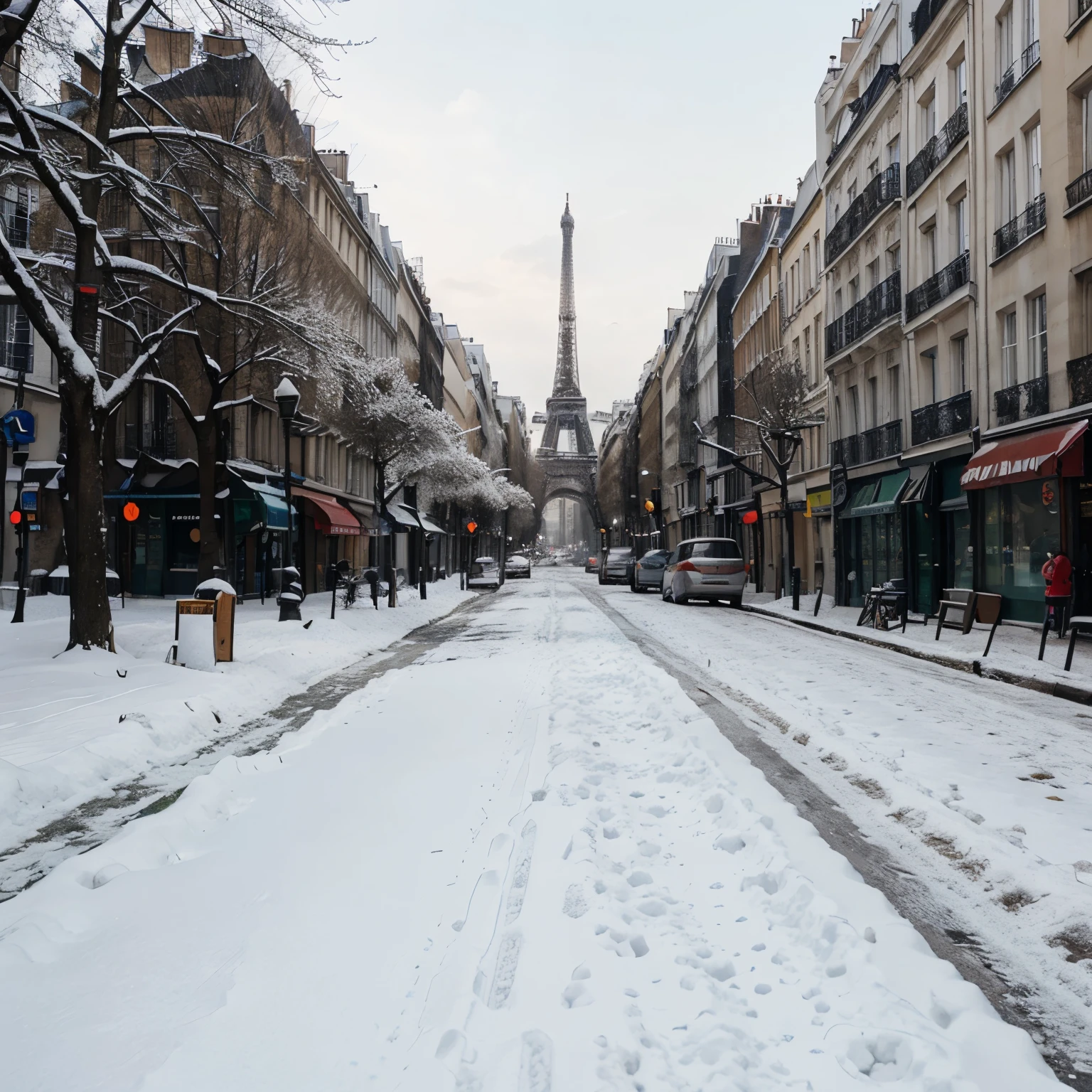 Fait un dessin de la pollution qui débranche la ville futur de paris dans une boucle a neige 