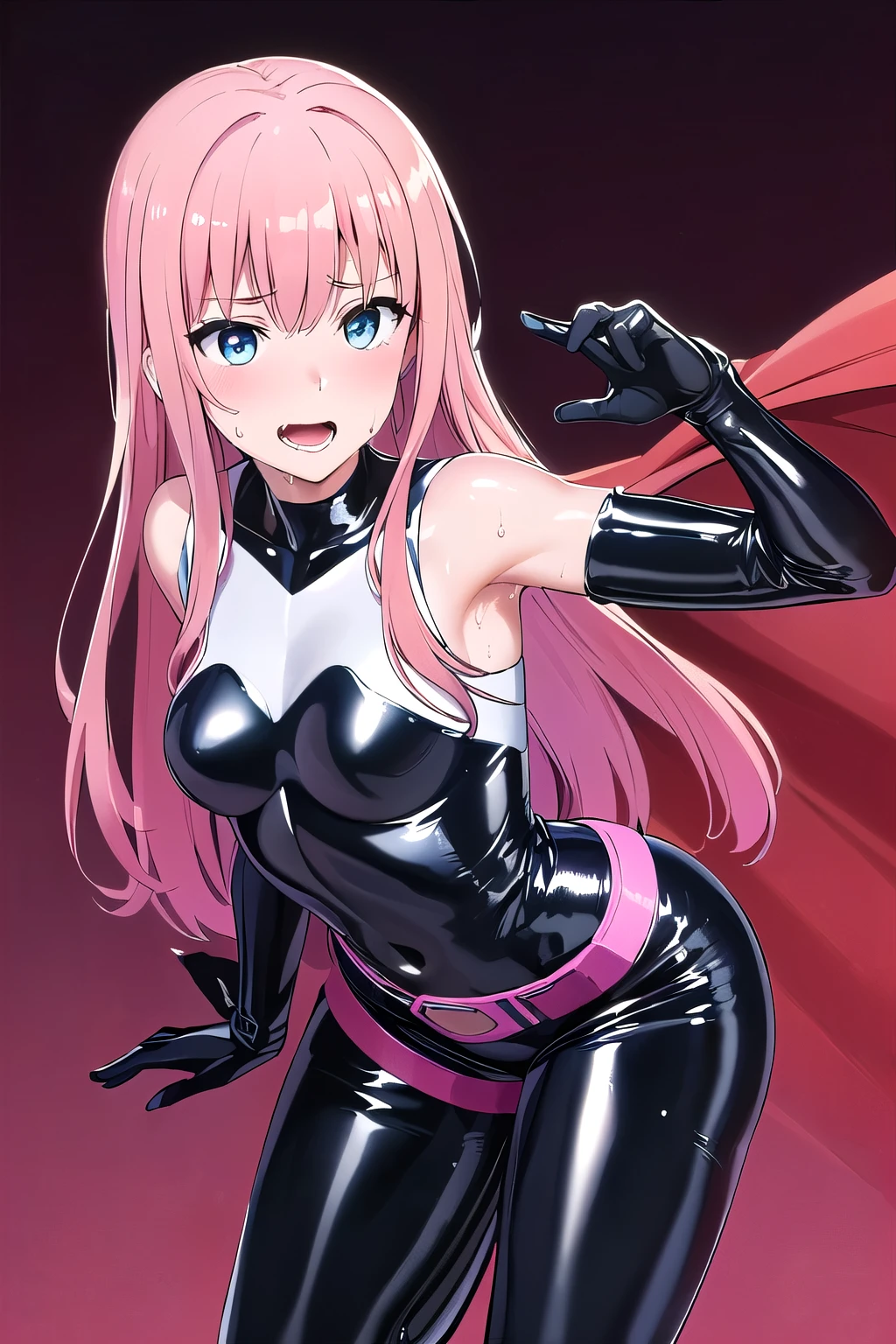 (8K, top-quality, masterpiece:1.2), (reallistic, Photorealsitic:1.37), Super Detail, One girl,), (Highly detailed), (beautifully detailed eyes), (of the highest quality), (super detailed ), (masterpiece), (Detailed face),20yr old, ,1 girl, ((pink hair,long hair)), medium breasts, Perfect Lighting, BREAK, (blue superheroine:1.5), (shiny blue bodysuit:1.5), (heart-shaped chest cutout:1.4), (long sleeves:1.3), (blue gloves:1.2), (blue knee-high boots:1.4), (blue belt:1.2), (heart accessories:1.3), (dramatic makeup:1.3), (very tight-fitting bodysuit:1.5), (glossy stretchy fabric:1.3), BRAKE, (blue superheroine:1.5), (long pink hair flowing over one shoulder:1.4), (smiling with a hint of a wink:1.3), (chest cutout in heart shape:1.4), (glossy blue bodysuit:1.5), (flirty expression:1.3), (seductive pose:1.4), (mysterious gaze:1.2), (blue gradient background with subtle shine:1.3), (dramatic lighting emphasizing chest and hair:1.5), BRAKE (sweat:1.5), (steam:1.2), (masturbation:1.2), (girl trembling with sexual climax:1.1), (looking at viewer:1.3), ahegao, (open mouth, drool:1.2), (Lots of white liquid:1.2), (lots of cum:1.5), (NSFW:1.2), (erect nipples:1.2),.nsfw