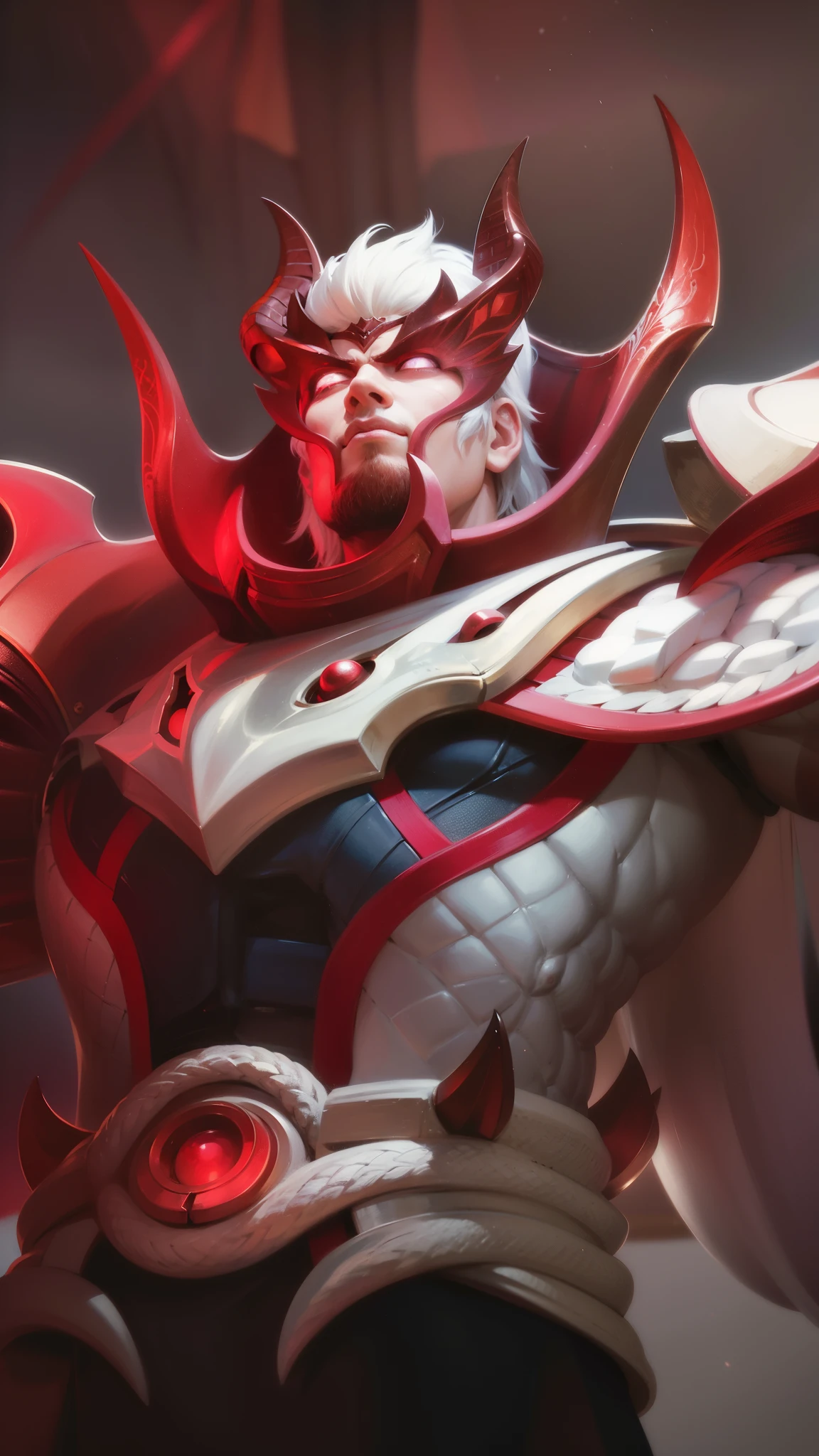 a close up of a man with a sword and armor, gilgamesh, portrait of dragoon, casimir art, roguish smirk, sylas, official splash art, mobile legends, Best quality, masterpiece, detailed skin texture, detailed clothes texture, detailed face, super detail, 8k, intricate detail, 1 boy, The color doesn't change, Muscle guy, 1 guy, red light eyes