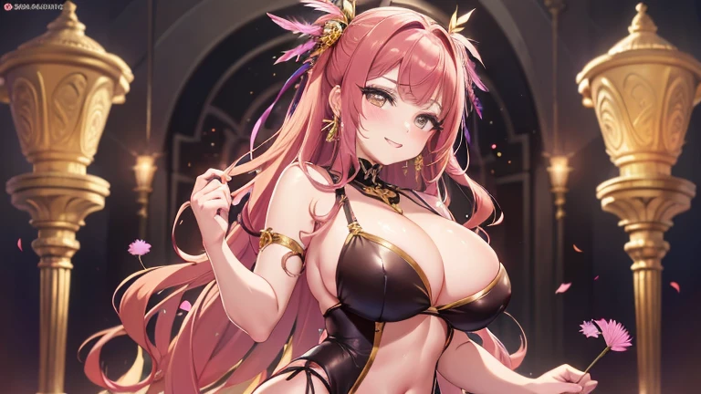 Big Breastsの女性, Blonde, colored feather, metal ornaments, colored Flowers, particle, Light, (masterpiece, 最high quality, 最high quality, Official Art, Beautiful and aesthetic:1.2), (1 girl:1.3), Very detailed,(Fractal Art:1.1),(colorful:1.1)(Flowers:1.3),Most detailed,(Dynamic pose), (Abstract background:1.3), (Shiny skin), (Many colors :1.4), ,(Earrings:1.4), (feather:1.4),masterpiece, 最high quality, 30~40 years, Full Body Shot, Mature Woman, 美しい Mature Woman,Captivating smile, Thick lips, Plumpとした唇, blush, Looking at the audience, Provocative expression, Cleavage, Plump、Curvy Hips、Attractive face、Mischievous face、An inviting gaze、Expressing emotions,Standing position、Gorgeous accessories and various hairstyles，Gold headband，Ample breasts，Uneven buttocks，Greek clothing，Tulle covers the chest，Perfect balance, Detailed clothing details,Temple，marble，Statue of God，cinematic Lighting, Film Grain, contrast of Light and dark, 8k, masterpiece, Very detailed, Attention to detail, high quality, High resolution, masterpiece, 最high quality, Very detailed, Big Breasts, Are standing, Cowboy Shot, Looking at the audience, Outdoor, blush, 1 girl, (masterpiece:1.3), (High resolution), (8k), (Very detailed), Perfect Face, Beautiful eyes and face, (((最high quality))), (Very detailed), Detailed face and eyes, (alone), High resolution、Beautiful eyes,(((Sexy pose)))、(((Full body depiction)))