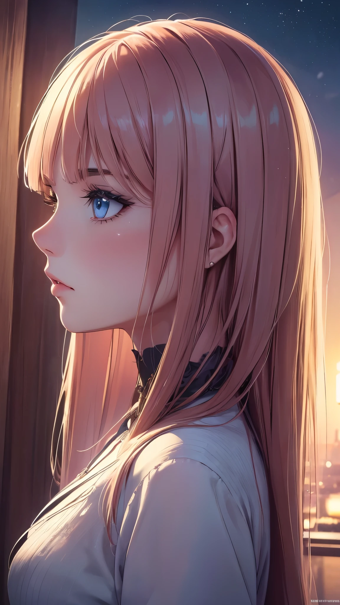 (best quality,4k,8k,highres,masterpiece:1.2),girl,side view,profile side view,beautiful detailed eyes,beautiful detailed lips,long eyelashes,medium:portraits,vivid colors,soft lighting, perfect side view, looking straight
