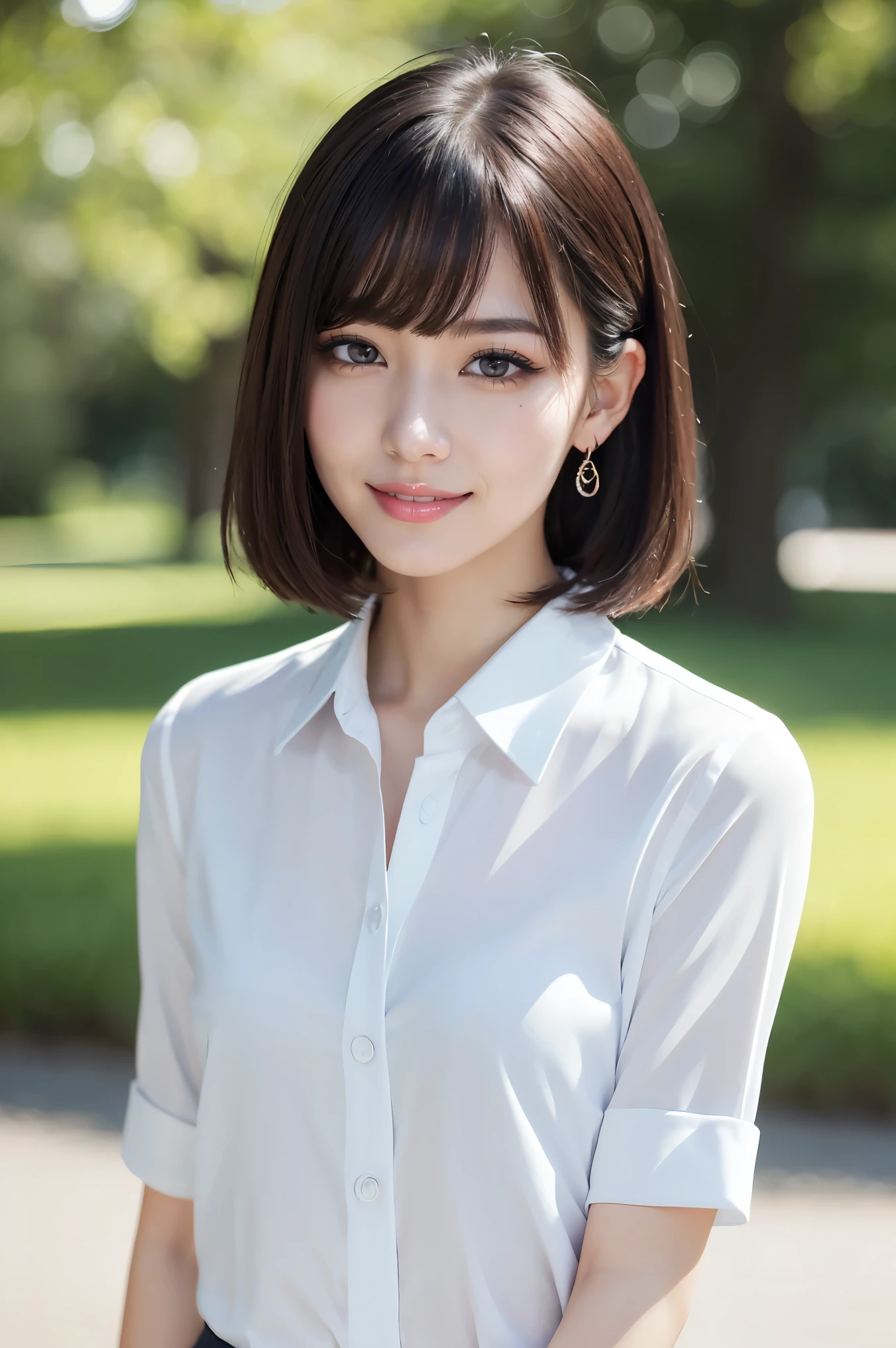 (highest quality、Tabletop、8k、Best image quality、Award-winning works)、Cute school girl、alone、Perfect beautiful composition、(A uniform shirt with a completely open chest:1.5)、(Unbutton your shirt to reveal your chest:1.5)、(Very small bare breasts exposed:1.5)、(Very short hair:1.1)、(Bangs cut in a straight line:1.1)、Slender body、(She looks at me with a shy smile:1.1)、(Strongly blurred park background:1.1)、Natural Makeup、Ultra-high definition beauty face、Ultra HD Hair、Ultra-high definition sparkling eyes、(Pure white skin shining in ultra-high definition:1.1)、Ultra-high quality glossy lips、Accurate anatomy、Ultra HD Hair、(Very bright:1.1)