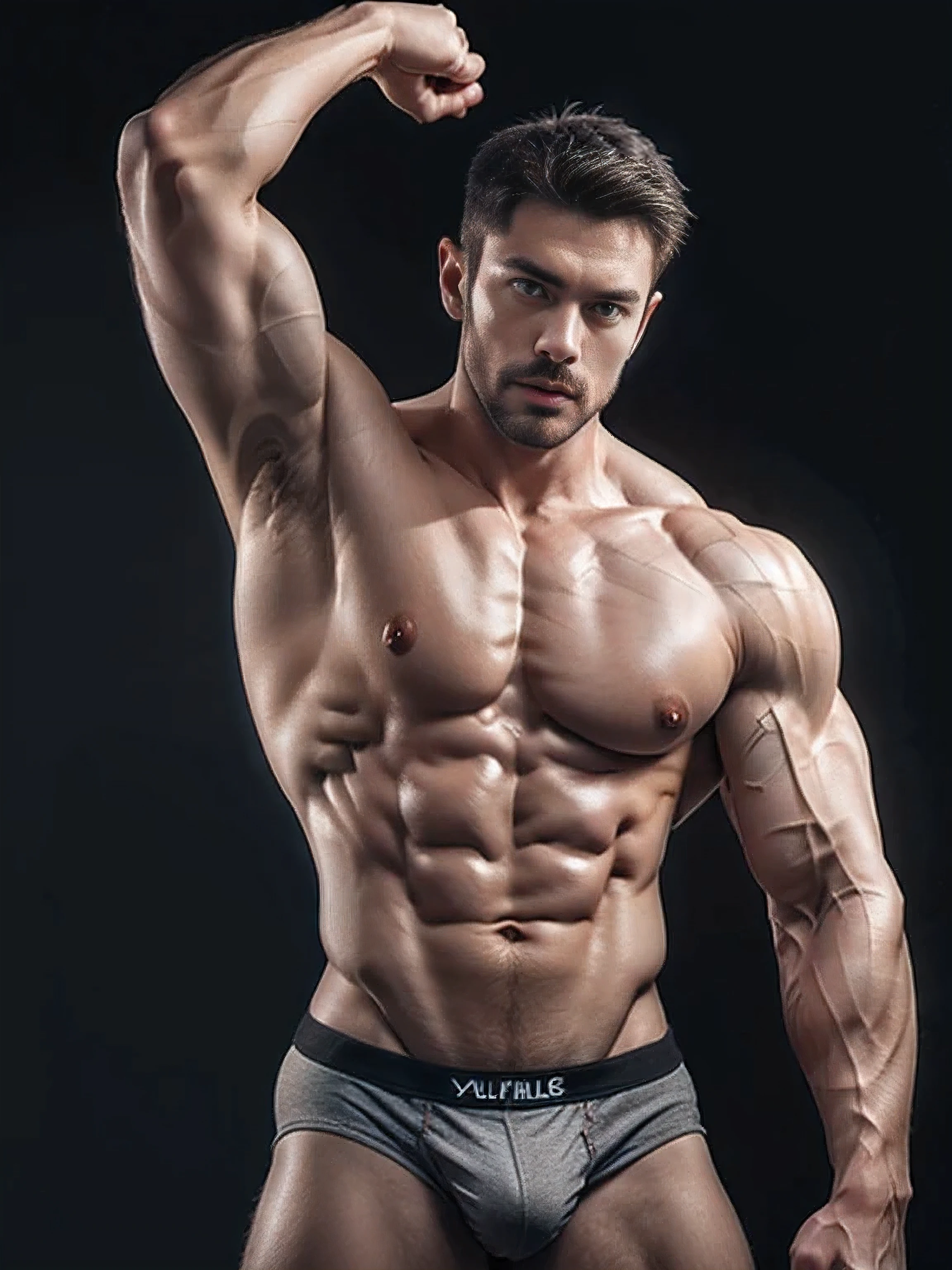 (8k, original photo, best quality,Half body photo) ,, ((( 35-year-old muscular men))),standing,shirtless,Shirtless bearded muscular man,blush,Shy expression,Mouth slightly open,One hand lifts the armpit hair,underpants,public hair
,Transparent underpants,,a Asian muscular bodybuilding champion with beard and stubble,(((no chest hair))),(((Pure black background))),handsome man,Real human skin is smooth and delicate,delicate skin,Large nipples,Eyes and eyelashes are very detailed, muscular man, Manliness, male, Expose chest muscles, male love model, muscular, digital SLR, Super quality, XT3, crystal clear, 8k ultra high definition, high detail, Super real photos, (Realistic skin), ((pores)), ((high detail skin)), Volumetric light, groin, far, Complex 3D visualization, high detail,Real human skin ((Correct body structure)), (((correct anatomy))),(((Forced noise reduction)))