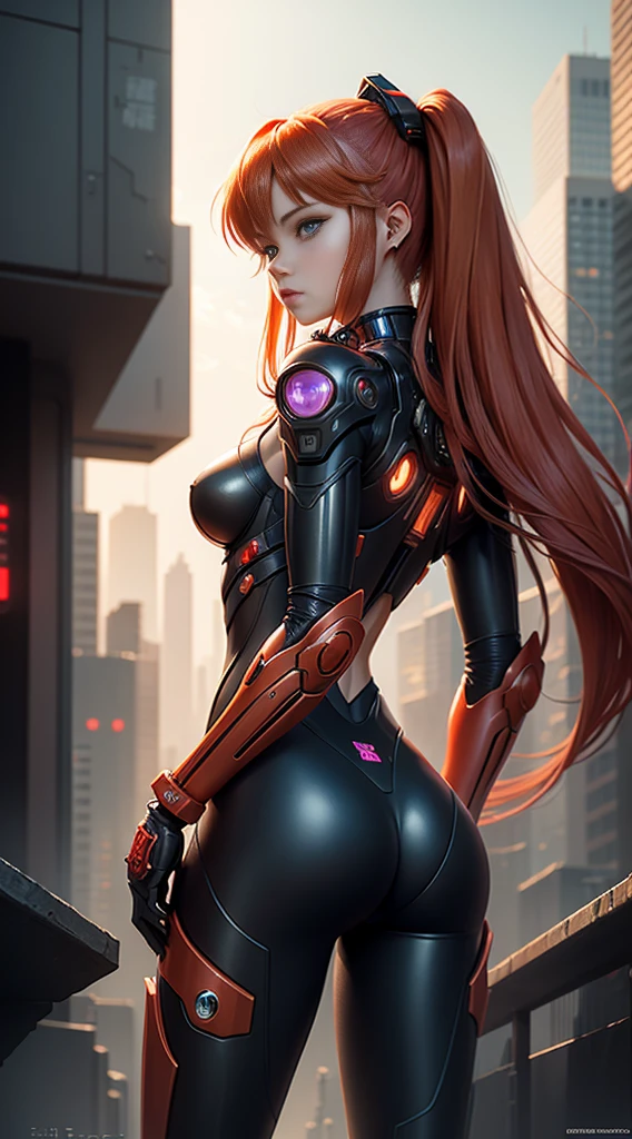 ((masterpiece,best quality)), (cyberpunk,night sky, night,cinematic lighting,extremely detailed :1.3), 1girl, foxgirl, ginger hair, ((solo)),((extremely detailed CG unity 8k wallpaper)), ((cyber punk outfit)), ((small breasts)), detailed background, green eyes, cyberpunk city, neon lights, LED, colorful, (outdoors:1.2), looking back, ass, fantasy, cityscape, ((illustration)),digital art, digital illustration, 4k, trending on artstation, cinematic, agfacolor,(Lighting headphones), ((depth of field)), ((night)), reflection,