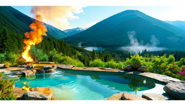 Ink Painting「hot spring」 prompt: hot springの風景を描く。