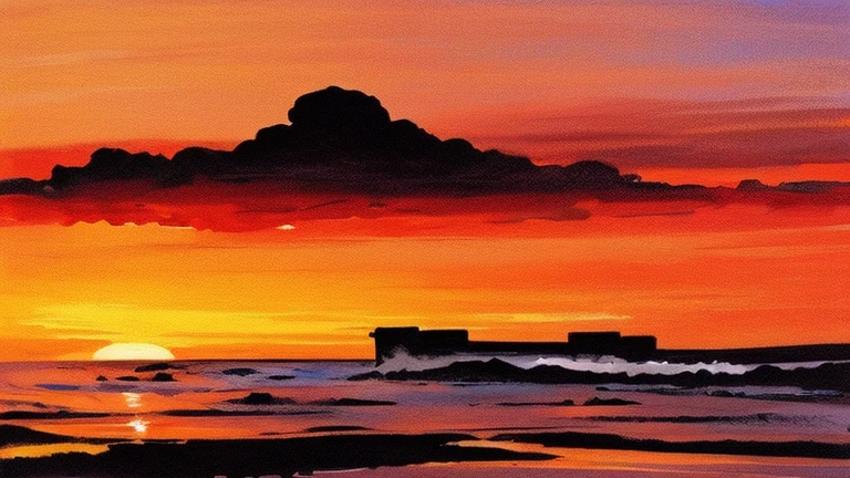Ink Painting「sunset」 prompt: sunsetの風景を描く。
