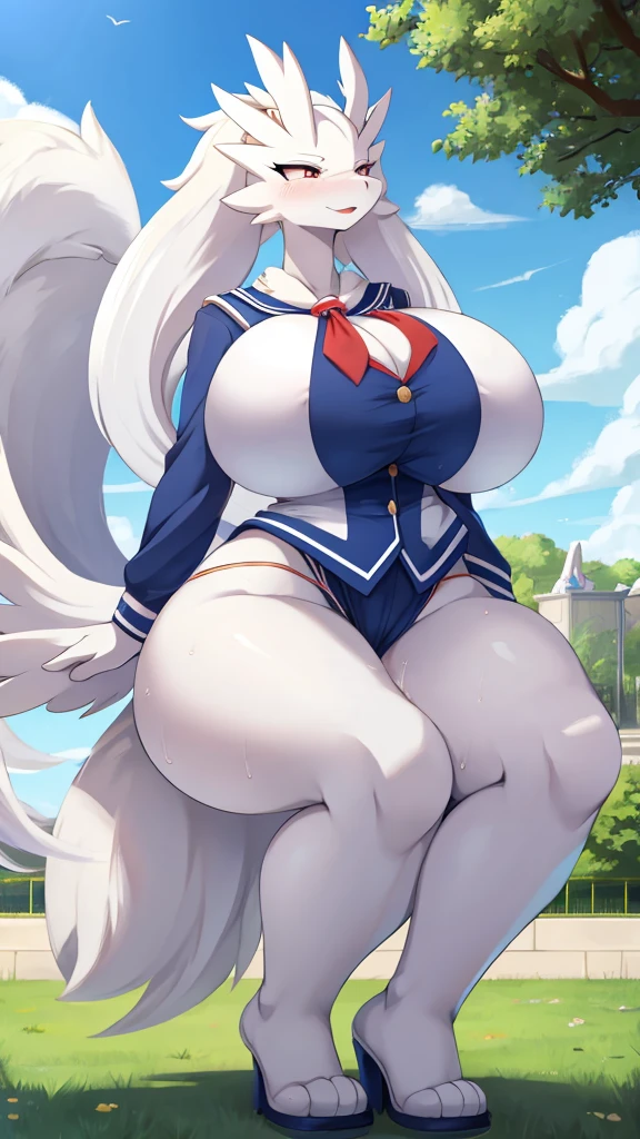 park, big breasts, sailor suit, Sweating, sexy body, Reshiram, Giantess, A little bit of everything