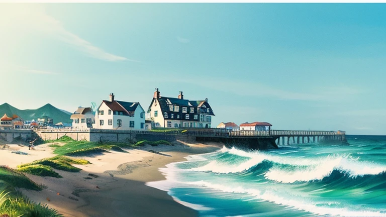 Ink Painting「Seaside house」 prompt: Seaside houseの風景を描く。