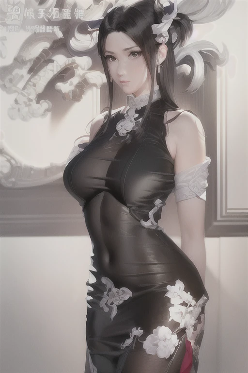 Close-up of a woman in a white dress,She is posing for a picture, full body xianxia, Popular on cgstation, Succubus in tight skirt, On cheongsam, beautiful fantasy queen, Tifa, Japanese Goddess, 誘人的Tifa·洛克哈特肖像, Gorgeous role-playing, Light milky white porcelain skin, Tifa Lockhart, Beautiful Chinese model, Inspired by Wang Meng, Huge sexy breasts,Showing cleavage, Sexy big ass, Mature female, Sculptural figure, Sexy body,, Curvy body