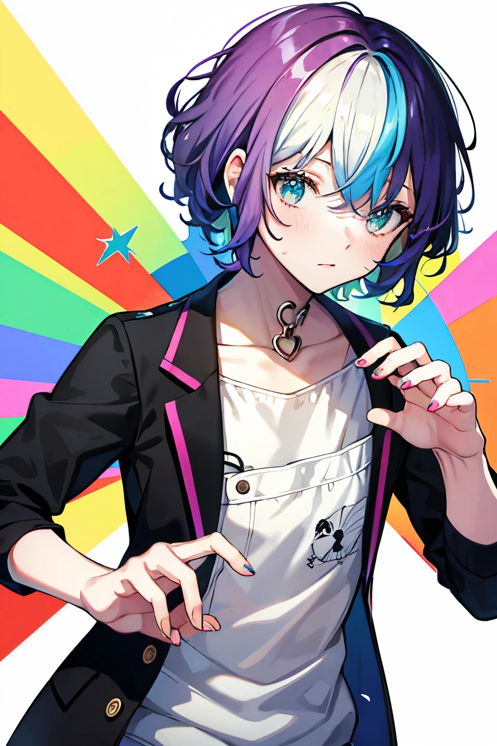 Natural curls mash Rainbow hair color male 1 person Stylish clothing