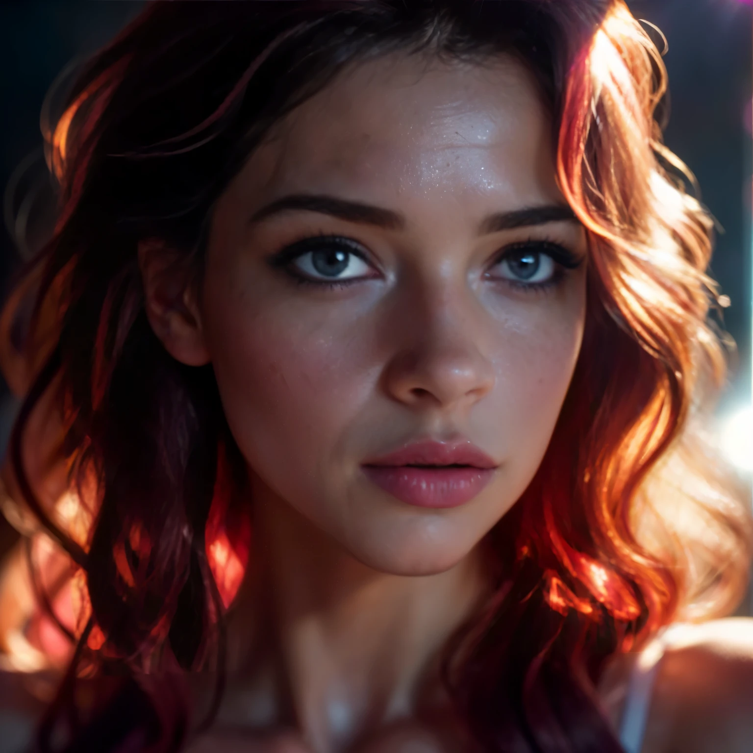 (((ultra realistic))) Photo, masterpiece, top quality, (pale skin), (Ultra detailed face and eyes:1.3), 1 girl, Adult, in a T-shirt, (Eye makeup, mascara) , ((large detailed lips)), ((Pink wavy hair)), ((Chyolka)) , (Natural breasts), Slim waist. ((Posing)), photoshoot, studio (soft lighting), (The play of light and shadows), depth of field, bokeh, (special attention to skin detail: 1.2), Detailed leather texture, skin pores. (Warm atmosphere of the frame. Color range - black, purple, Pink, blue tones), UDR, ((Film grain)), ((rays)), ((glare of the sun)), ((waist up portrait, close to the camera)) , ultra detialed,