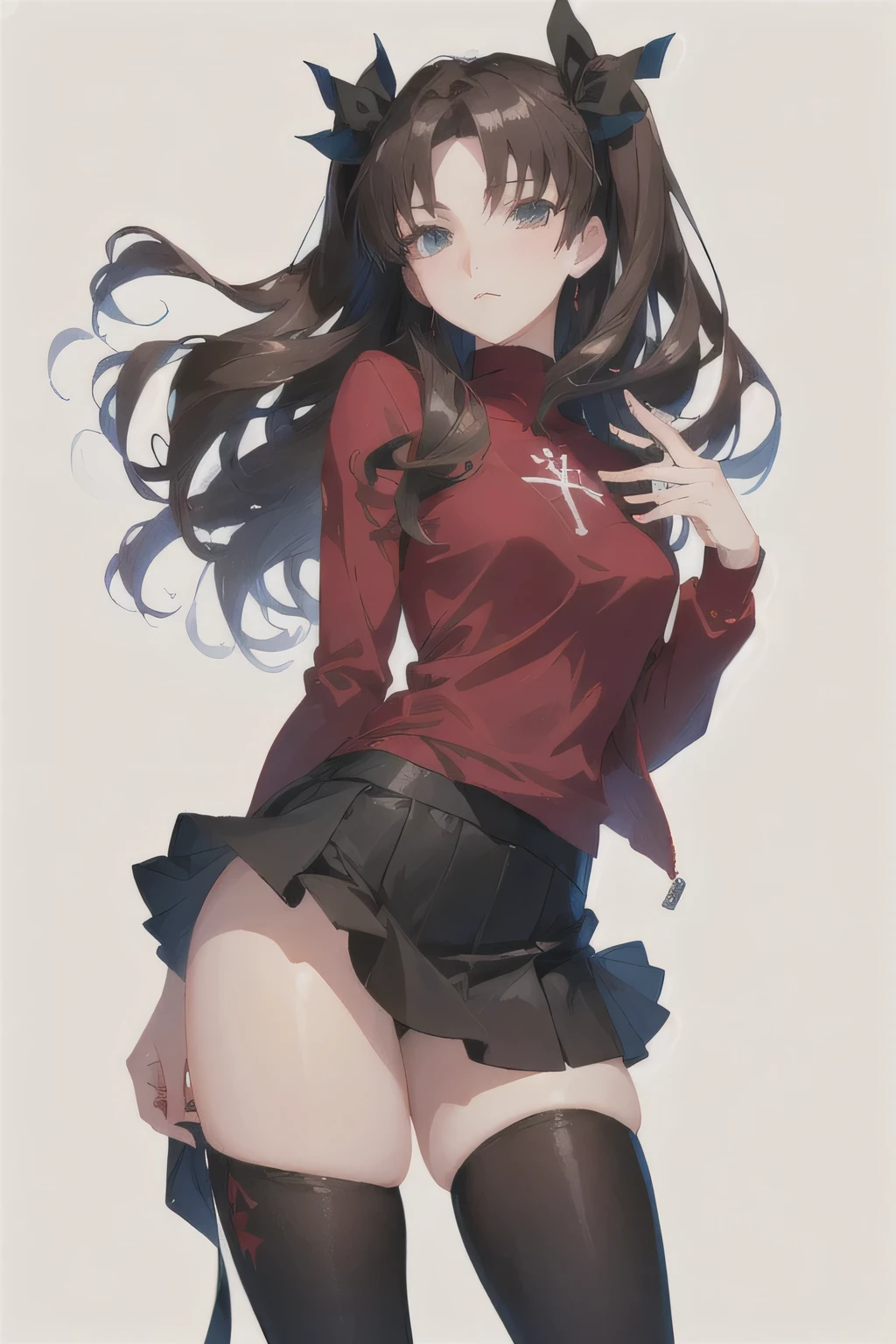 a woman in a red shirt and black skirt posing for a picture, rin tohsaka, seductive anime girl, anime moe artstyle, (anime girl), gapmoe yandere, anime girl, anime best girl, an anime girl, attractive anime girl, ecchi anime style, marin kitagawa fanart, anime woman, female anime character, a-1 pictures