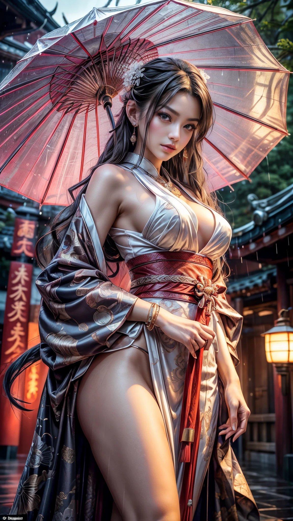 (Mysterious:1.3, 16k, highest quality, masterpiece, Ultra-high resolution), ((rain, From below)), Perfect dynamic composition:1.2, , Highly detailed skin and facial textures:1.2,Professional camera work, Mysterious肖像画, Cinematic Light, Ultra-detailed, (Ride the Dragon, With a long cane), (Fantastic, tradition, Majestic), rainに濡れたスリムな女神, Incredibly slim body, Fair skin, Sexy beauty, Very beautiful face, Totally captivates you, (Japanese Shrine Maiden Costume:1.0), (Shapely breasts, Chest gap), (Cowboy Shot, Calm pose), (Big eyes that exude beautiful eroticism, Lips that exude beautiful eroticism), , necklace, Earrings, bracelet, Great background
