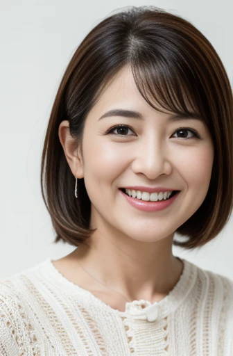 Masseter Film, highest quality, masterpiece, High resolution, realism, Original photo, 8k wallpaper, perfection, Professional Lighting, Very detailed, Written boundary depth, ((Beautiful woman)), ((Sexy 40 year old women)),, ((smile)), Detailed face, Beautiful Eyes,, bangs, , (sexy look), (Thick lips), Photo of your face