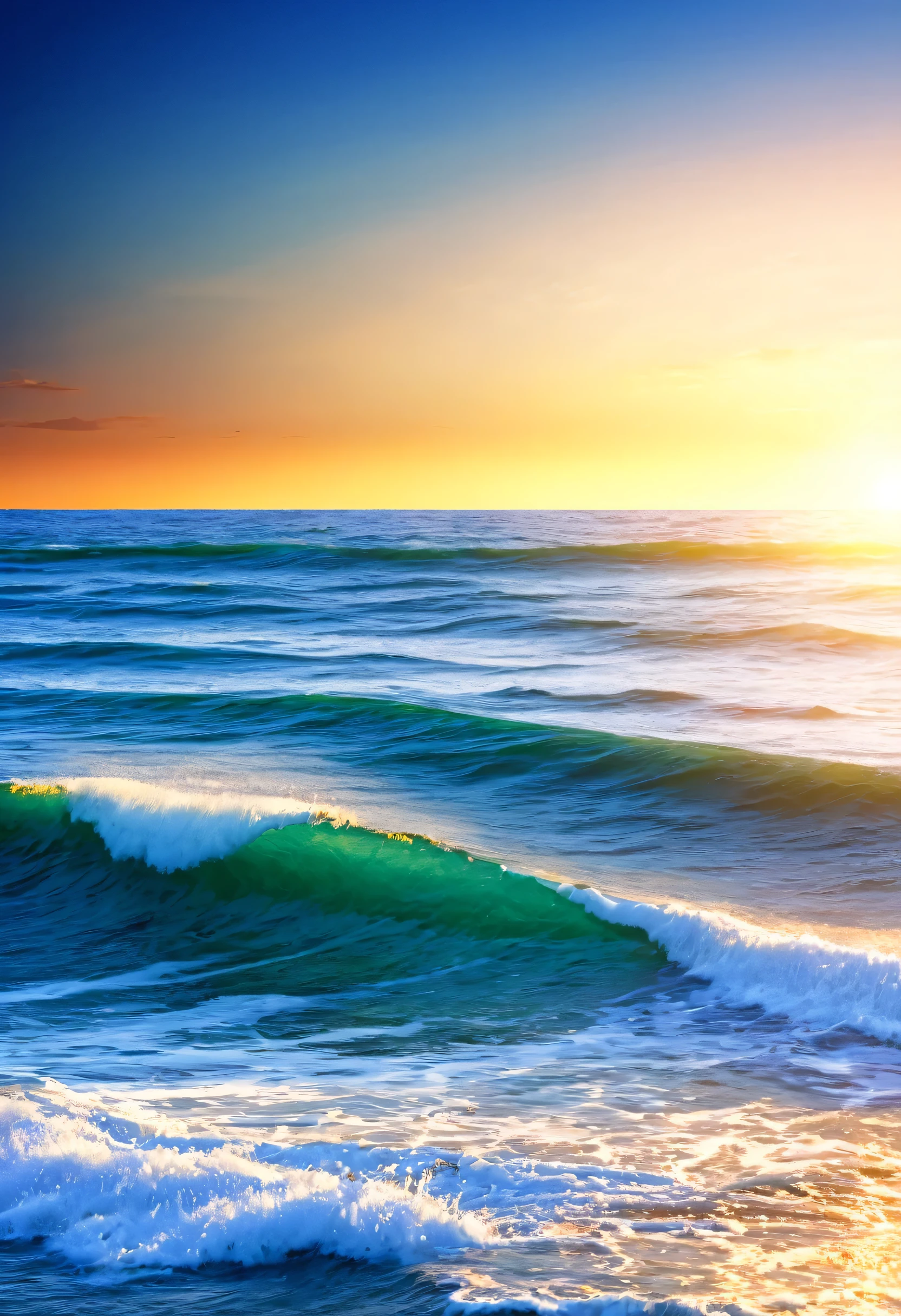 sunset over the sea, best quality, high_resolution, distinct_image, detailed background, dutch angle, wide shot, crown, detail view