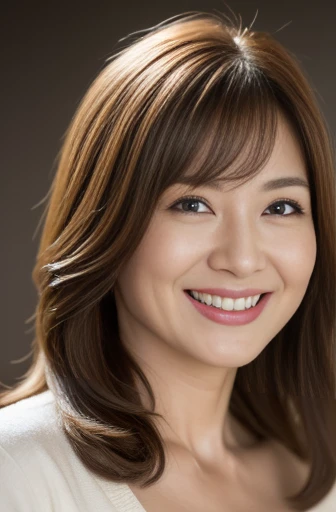 Masseter Film, highest quality, masterpiece, High resolution, realism, Original photo, 8k wallpaper, perfection, Professional Lighting, Very detailed, Written boundary depth, ((Beautiful woman)), ((y 40 year old women)),, ((smile)), Detailed face, Beautiful Eyes,, bangs, , (sexook), (Thick lips), A photo of your face,Blonde long hair