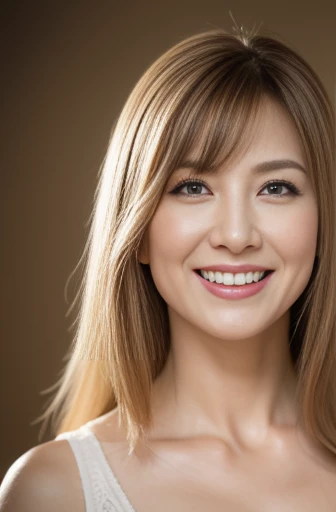 Masseter Film, highest quality, masterpiece, High resolution, realism, Original photo, 8k wallpaper, perfection, Professional Lighting, Very detailed, Written boundary depth, ((Beautiful woman)), ((Sexy 40 year old women)),, ((smile)), Detailed face, Beautiful Eyes,, bangs, , (sexy look), (Thick lips), A photo of your face,Blonde long hair