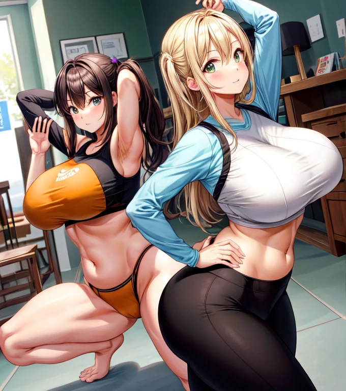 Blonde、Brown eyes、Wearing tight yoga pants、In Yoga Poses、I can see the  in the middle、Large をなくし、Standing on face、Black Hair、Green Eyes、Wearing tight clothes、Sit on the ground、Large Breasts、Camel Toe、Giant tit、Nipple Puffs、Cleavage、Plump、Super big breasts、Super big butt、Sexy Yoga