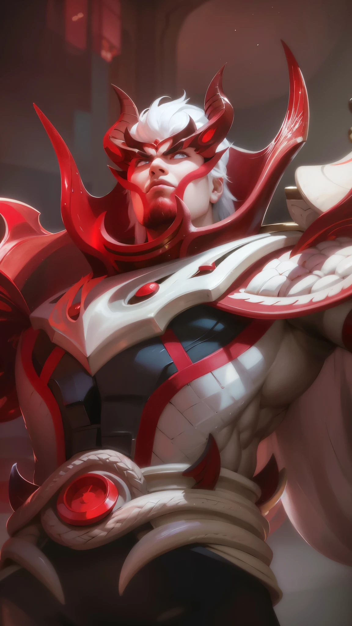 a close up of a man with a sword and armor, gilgamesh, portrait of dragoon, casimir art, roguish smirk, sylas, official splash art, mobile legends, Best quality, masterpiece, detailed skin texture, detailed clothes texture, detailed face, super detail, 8k, intricate detail, 1 boy, The color doesn't change, Muscle guy, 1 guy, red light eyes