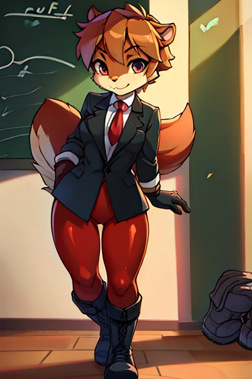 boy, squirrel, furry, bodyfur, blazer, bottomless, color tights, gloves, boots, school