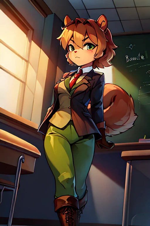boy, squirrel, furry, bodyfur, blazer, bottomless, green tights, gloves, boots, school