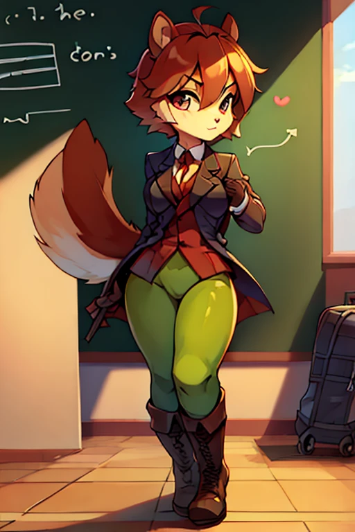 boy, squirrel, furry, bodyfur, blazer, bottomless, green tights, gloves, boots, school