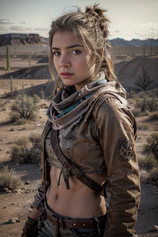 Nordic woman with backpack and scarf in the desert., in a post apocalyptic setting, al estilo Mad Max, Retrato Chica Rugged, post - apocalyptic cowgirl, imogen poots como un guerrero santo, post - apocalyptic vibe, side Retrato Chica Rugged, Post - Apocalyptic style, in a post-apocalyptic wasteland, hermosa chica rubia.